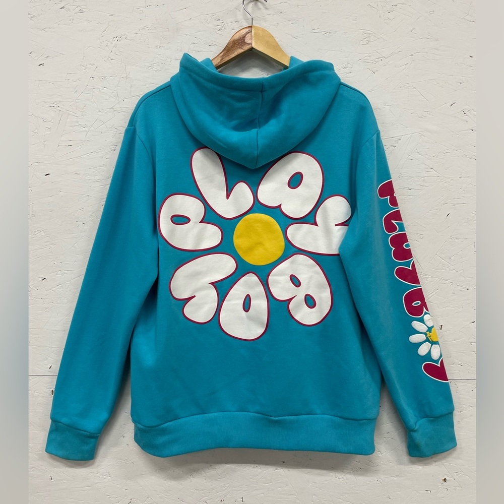 PlayBoy “Do You” Daisy Graphic Hoodie, Size M, Blue and Pink